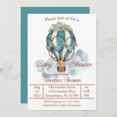 テディベア熱気球ベビーシャワー 招待状 (正面/裏面)