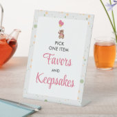 テディベア甘いピンクの赤ちゃんシャワーがペデスタルを支持 台座サイン (インサイチュ)