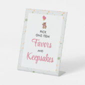 テディベア甘いピンクの赤ちゃんシャワーがペデスタルを支持 台座サイン (正面)