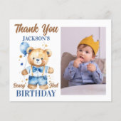 テディベア男の子の感謝してい誕生日あなたが写真カード (正面)