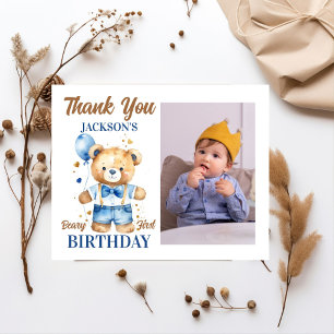 テディベア男の子の感謝してい誕生日あなたが写真カード
