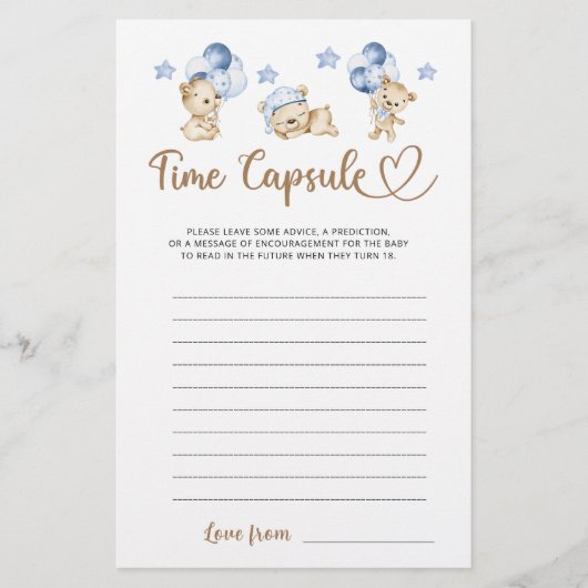 テディベア男の子の赤ちゃんシャワー時間カプセル (正面)