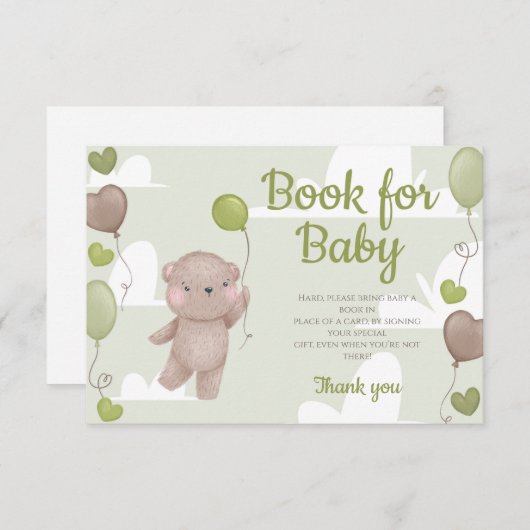 テディベア男の子の赤ちゃんシャワー本ベビーカード 招待状 (正面/裏面)