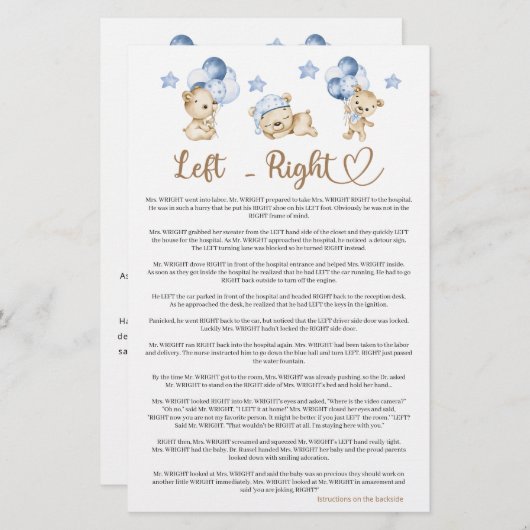 テディベア男の子の赤ちゃん離れシャワー右へ (正面/裏面)