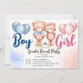 テディベア男の子または女の子のジェンダーが赤ちゃんシャワーを明かす 招待状 (正面)