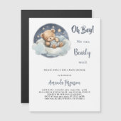 テディベア男の子ブルームーンスカイラグジュアリーベビーシャワー マグネット招待状 (正面/裏面)