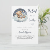 テディベア男の子ブルームーンスカイラグジュアリーベビーシャワー 招待状 (スタンド正面)