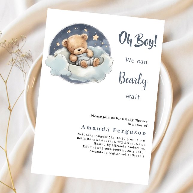 テディベア男の子ブルームーンベビーシャワーの招待 (クリエイターアップロード済み)
