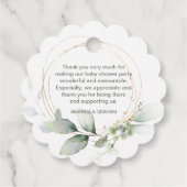 テディベア男の子ベイビーシャワーありがとうメッセージカード フェイバータグ (裏面)