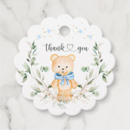 テディベア男の子ベイビーシャワーありがとうメッセージカード フェイバータグ