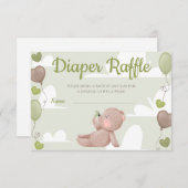テディベア男の子ベビーシャワーおむつラッフルカード 招待状 (正面/裏面)