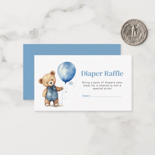 テディベア男の子ベビーシャワーおむつラッフルチケット ノートカード (正面/裏面インサイチュ)
