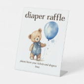 テディベア男の子ベビーシャワーおむつラッフル 台座サイン (正面)