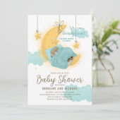 テディベア男の子ムーンスターブルーベビーシャワー 招待状 (スタンド正面)