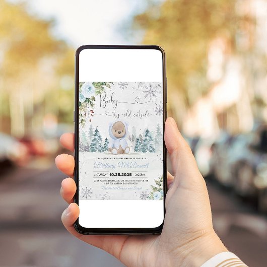 テディベア男の子外のベビーシャワーは寒い 招待状