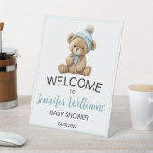 テディベア男の赤ちゃんシャワーウェルカムペデスタルサイン 台座サイン (インサイチュ)
