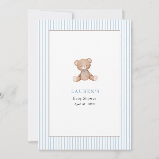 テディベア男の赤ちゃんシャワーゲーム 招待状 (裏面)