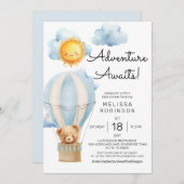 テディベア男の赤ちゃんシャワー 招待状 (正面/裏面)