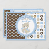 テディベア男の赤ちゃんバプテスムブルー 招待状 (正面/裏面)