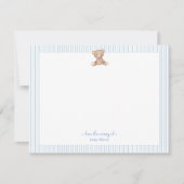 テディベア男の赤ちゃんブルーと白縁ど サンキューカード (正面)