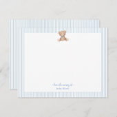 テディベア男の赤ちゃんブルーと白縁ど サンキューカード (正面/裏面)