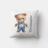 テディベア男の赤ちゃんベビーシャワーギフト子供部屋 クッション (正面)