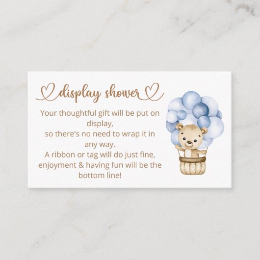 テディベア男の赤ちゃんベビーシャワー エンクロージャーカード (正面)