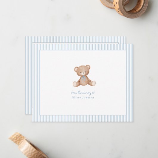 テディベア男の赤ちゃんベビーシャワー ノートカード (正面/裏面インサイチュ)