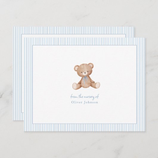 テディベア男の赤ちゃんベビーシャワー ノートカード (正面/裏面)