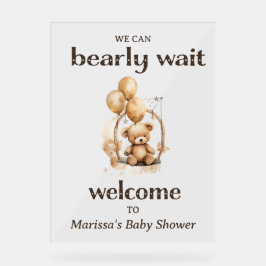 テディベア男女兼用ベビーシャワーへようこそ アクリルサイン