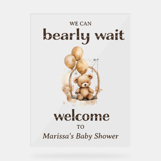 テディベア男女兼用ベビーシャワーへようこそ アクリルサイン (正面)