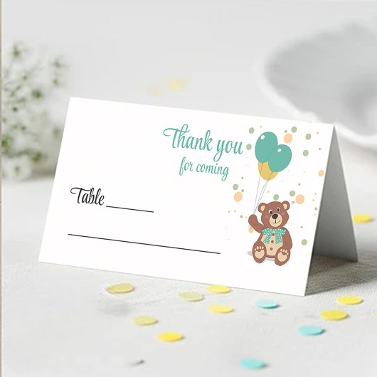 テディベア男女兼用ベビーシャワーゲスト名 プレイスカード