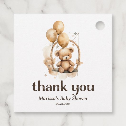 テディベア男女兼用ベビーシャワーメッセージカード フェイバータグ (裏面)