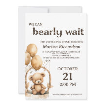 テディベア男女兼用ベビーシャワー招待状