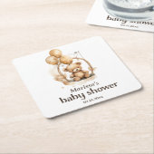 テディベア男女兼用ベビーシャワー スクエアペーパーコースター (アングル)