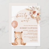テディベア男女兼用ボホベイビーシャワー 招待状 (正面/裏面)