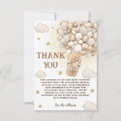 テディベア白金ゴールドバルーン赤ちゃんシャワー サンキューカード (正面)