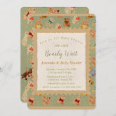 テディベア真珠のように待つベビースシャワー 招待状 (正面/裏面)
