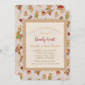 テディベア真珠のように待つベビースシャワー 招待状 (正面/裏面)