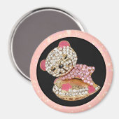 テディベア眠る美しいスパークリー可愛い マグネット (正面/裏面)