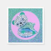 テディベア眠る美しいダイヤモンド可愛いピンクブルー スタンダードカクテルナプキン (正面)