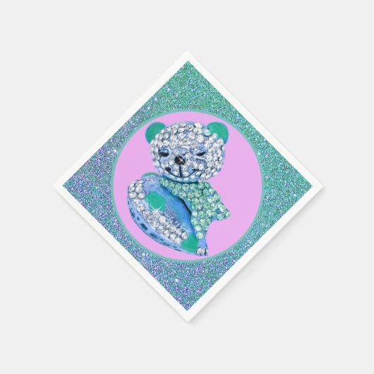 テディベア眠る美しいダイヤモンド可愛いピンクブルー スタンダードカクテルナプキン (角)