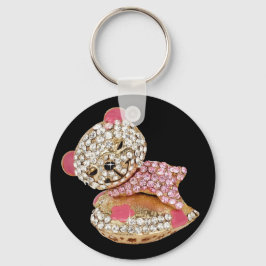 テディベア眠る美しいダイヤモンド可愛いピンク キーホルダー