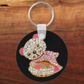 テディベア眠る美しいダイヤモンド可愛いピンク キーホルダー (正面)