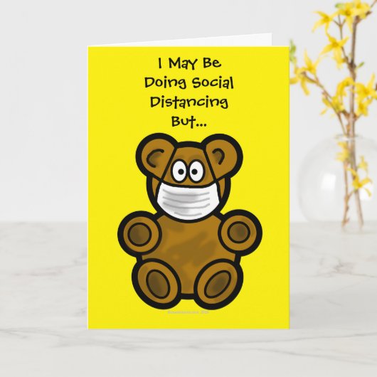 テディベア社会的な離れの挨拶カード カード (黄色い花)