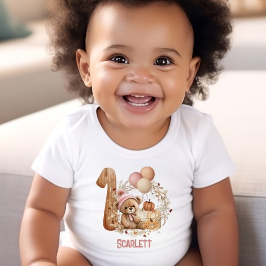 テディベア秋バリー1stバースデーガール ベビーボディスーツ