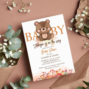 テディベア秋ベビーシャワーかわいいテディ 招待状