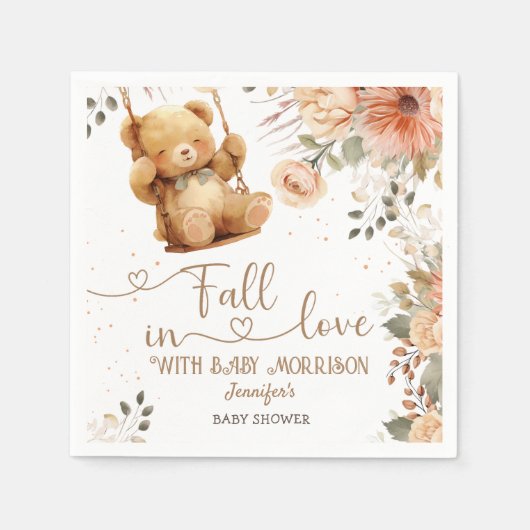 テディベア秋ベビーシャワー秋イン紙 スタンダードカクテルナプキン (正面)