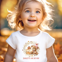 テディベア秋誕生日パンプキンズネームガール トドラーTシャツ