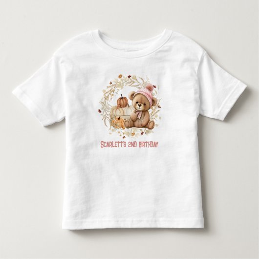 テディベア秋誕生日パンプキンズネームガール トドラーTシャツ (正面)